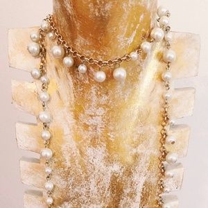 Gold and White Pearl Layered Necklace